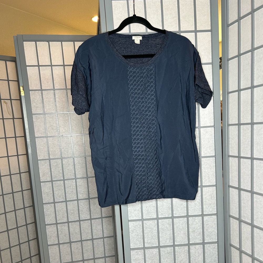 J. Crew Heathered Blue Mixed Media Tee